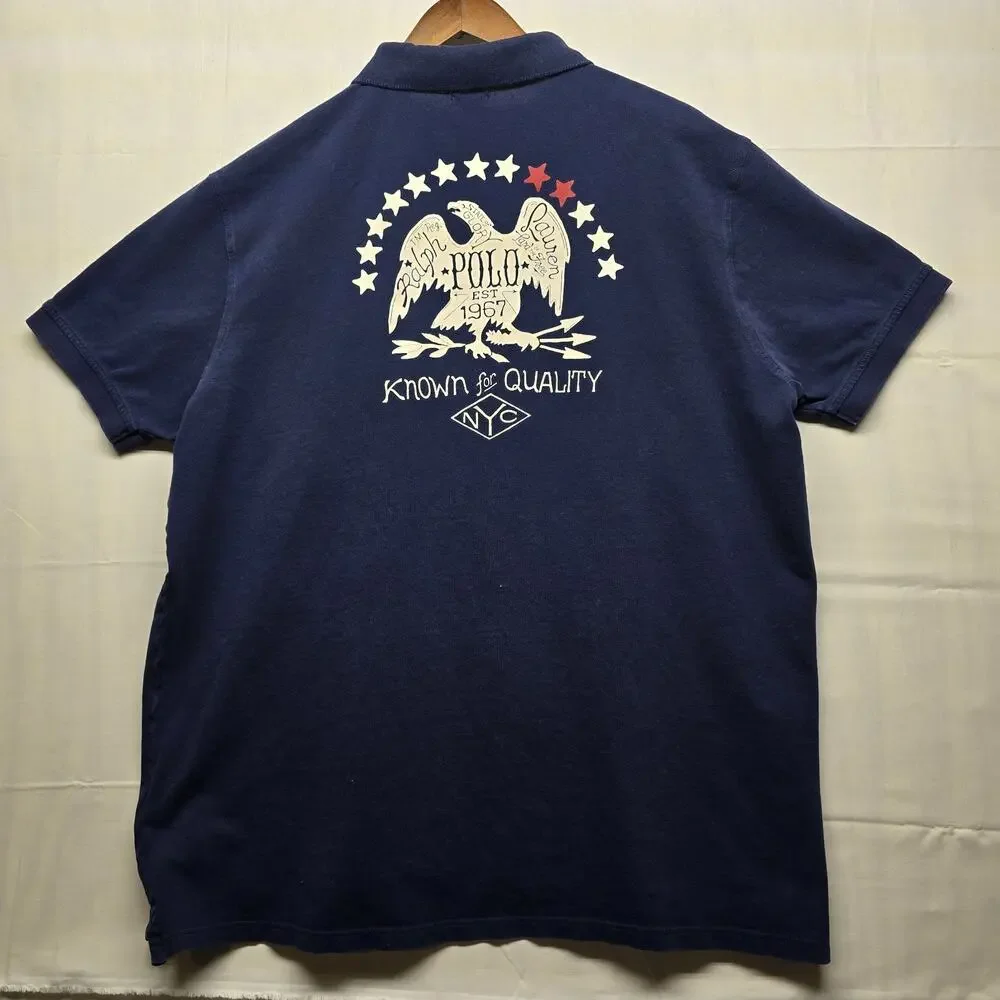 Polo Ralph Lauren‎ Shirt Mens XXL 2XL Blue Slim Fit Eagle USA New York